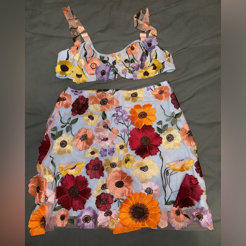 Flower Mini Skirt and Bra